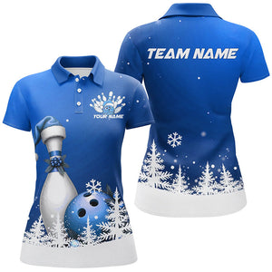 Blue Snowflake Custom Christmas Bowling Shirts For Women, Santa Bowling Team Outfit Shirt IPHW7868