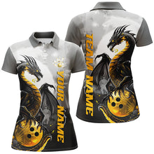 Load image into Gallery viewer, Black And Gold Custom Dragon Bowling Shirts For Women, Dragon Bowling Team Shirts IPHW7058