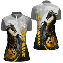 Load image into Gallery viewer, Black And Gold Custom Dragon Bowling Shirts For Women, Dragon Bowling Team Shirts IPHW7058