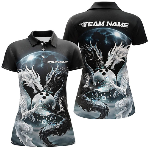 Black And White Dragon Custom Bowling Shirts For Women, Dragon Bowling League Shirt Outfits IPHW7064