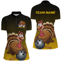 Load image into Gallery viewer, Black And Yellow Custom Funny Thanksgiving Ladies Bowling Shirts, Turkey Bowling Team Shirt IPHW7871