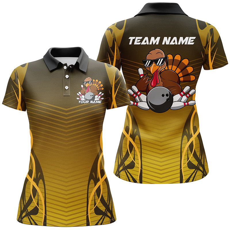 Custom Funny Turkey Bowling Team Shirts For Women, Thanksgiving Bowling Uniform Outfit IPHW7873