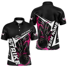 Load image into Gallery viewer, Custom Black And Pink Flame Strike Bowling Polo Shirts For Men, Strike Bowling Jerseys IPHW8314