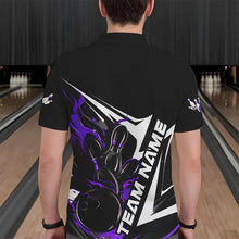 Load image into Gallery viewer, Custom Black And Purple Flame Strike Bowling Polo Shirts For Men, Strike Bowling Jerseys IPHW8315