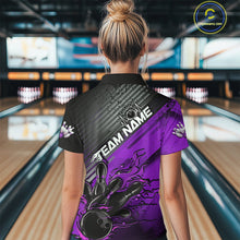 Load image into Gallery viewer, Custom Purple Strike Flame Bowling Women Polo Shirt, Bowling Team Shirt Bowlers Outift IPHW9617