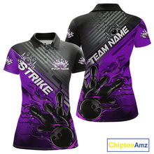 Load image into Gallery viewer, Custom Purple Strike Flame Bowling Women Polo Shirt, Bowling Team Shirt Bowlers Outift IPHW9617