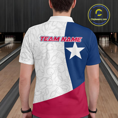 Custom Bowling Pattern Texeas Bowling Polo Shirts For Men, Texas Bowling League Shirt IPHW9629