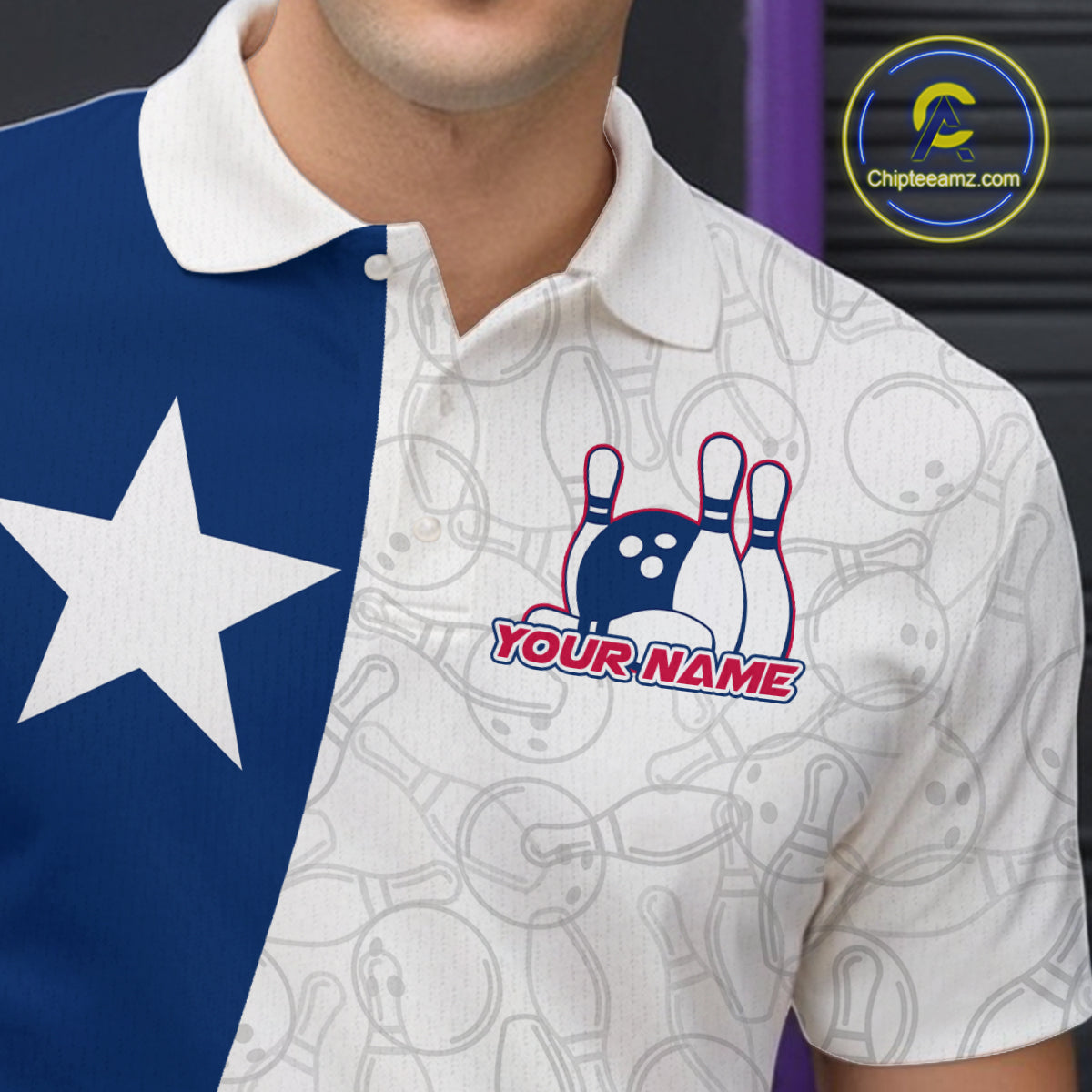 Custom Bowling Pattern Texeas Bowling Polo Shirts For Men, Texas Bowling League Shirt IPHW9629