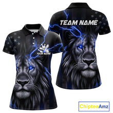 Load image into Gallery viewer, Custom Blue Thunder Lightning Patriotic Lion Women Polo Shirts, US Flag Bowling Jerseys IPHW9320