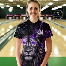 Load image into Gallery viewer, Custom Purple Thunder Lightning Patriotic Lion Women Quarter-Zip Shirt, US Bowling Jersey IPHW9321
