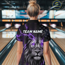 Load image into Gallery viewer, Custom Purple Thunder Lightning Patriotic Lion Women Quarter-Zip Shirt, US Bowling Jersey IPHW9321