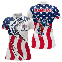 Load image into Gallery viewer, American Flag Custom Bowling Team Polo Shirts For Women, Patriotic Bowling Jerseys IPHW5215