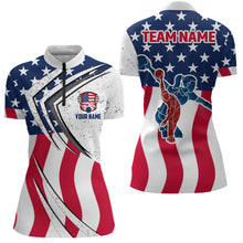 Load image into Gallery viewer, American Flag Custom Bowling Team Polo Shirts For Women, Patriotic Bowling Jerseys IPHW5215