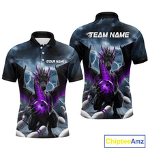 Load image into Gallery viewer, Custom Purple Dragon Bowling Men Polo Shirts, Dragon Bowling Team Tournament Outfit IPHW9107