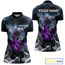 Load image into Gallery viewer, Custom Purple Dragon Bowling Women Quarter-Zip Shirts, Bowling Team Tournament Outfit IPHW9107