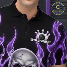 Load image into Gallery viewer, Custom Purple Fire Flame Skull Bowling Polo Shirts For Men, Halloween Bowling Team Outfit IPHW9493