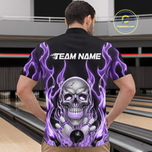Load image into Gallery viewer, Custom Purple Fire Flame Skull Bowling Quarter-Zip Shirts For Men, Halloween Bowling Team Outfit IPHW9493
