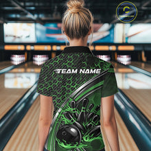 Load image into Gallery viewer, Custom Green Flame Bowling Women Quarter-Zip Team Shirt, Hexagon Pattern Bowling Jerseys IPHW11312