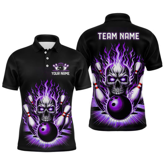 Personalized Unisex Skull Bowling Shirt Custom Team'S Name Flame Bowler Jerseys | Purple IPHW6511