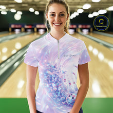 Load image into Gallery viewer, Custom Hologram Butterfly Bowling Women Quarter-Zip Shirts, Galaxy Ladies Bowling Jersey IPHW11363