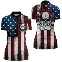 Load image into Gallery viewer, American Flag Skull Custom Team Bowling Shirts For Women, Patriotic Bowling Jerseys IPHW5157