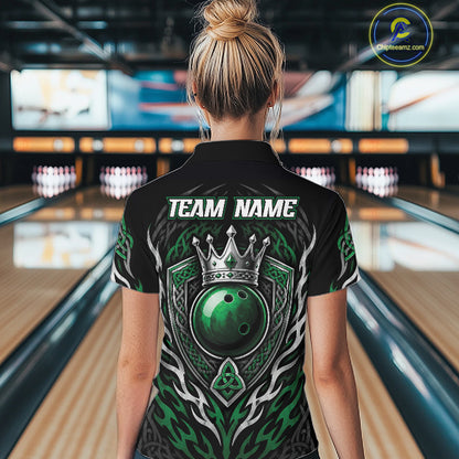 Custom Green Irish Tribal Pattern Bowling Ball With Crown Women Quarter-Zip Shirt IPHW11692