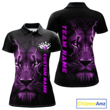 Load image into Gallery viewer, Custom Purple Thunder Lightning Lion Bowling Shirt For Women, Lion Bowling Team Jerseys IPHW10667