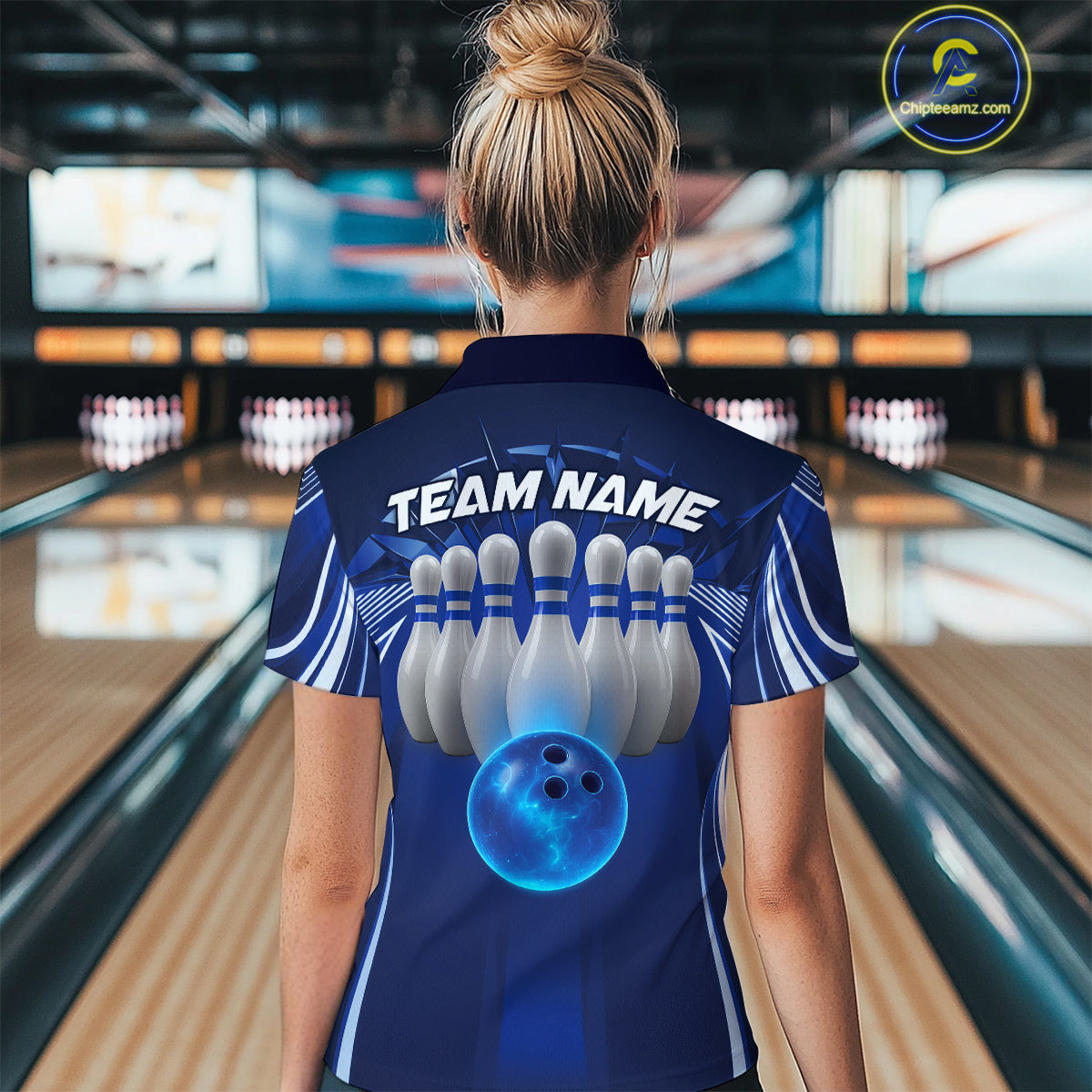 Custom Blue Bowling Tournament Bowling Women Quarter-Zip Shirts With Team Name IPHW9280