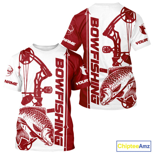 Custom Red And White Bowfishing Carp Fishing T-Shirts, Carp Bow Fishing T-Shirt IPHW9293