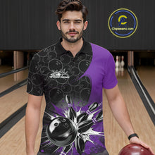 Load image into Gallery viewer, Custom Purple Bowling Team Polo Shirts For Men, Bowling Pattern Bowling League Shirt IPHW9624