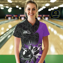 Load image into Gallery viewer, Custom Purple Bowling Team Polo Shirts For Women, Bowling Pattern Bowling League Shirt IPHW9624