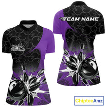 Load image into Gallery viewer, Custom Purple Bowling Team Women Quarter Zip Shirt, Bowling Pattern Bowling League Shirt IPHW9624