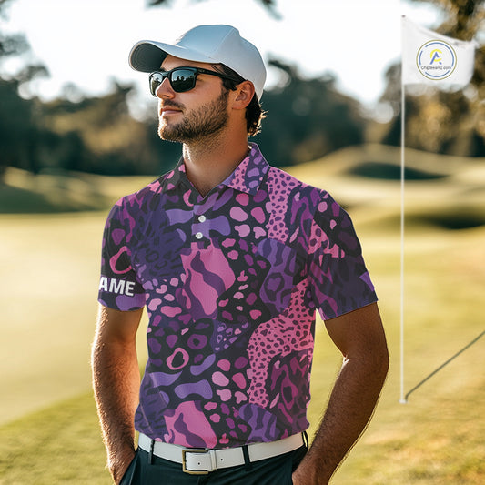 Pink and purple animal prints pattern Mens Golf Polo Shirts Custom Mens golf tops, golfing gifts NQS10243