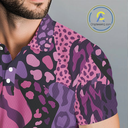 Pink and purple animal prints pattern Mens Golf Polo Shirts Custom Mens golf tops, golfing gifts NQS10243