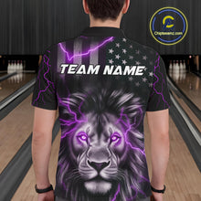 Load image into Gallery viewer, Custom Purple Thunder Lightning Patriotic Lion Polo Shirts For Men, US Flag Bowling Jerseys IPHW9324