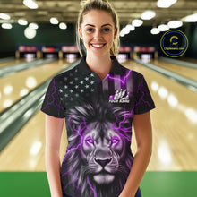 Load image into Gallery viewer, Custom Purple Thunder Lightning Patriotic Lion Women Polo Shirts, US Flag Bowling Jerseys IPHW9324