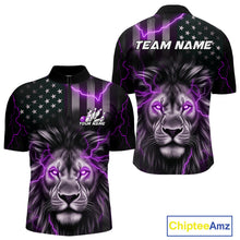 Load image into Gallery viewer, Custom Purple Thunder Lightning Patriotic Lion Quarter-Zip Shirt For Men, US Flag Bowling Jerseys IPHW9324