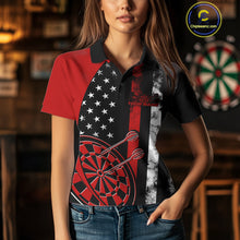 Load image into Gallery viewer, Custom Red Thin Line US Flag Patriotic Dartboard Dart Women Polo Team Shirt, Dart Jersey IPHW9644