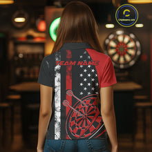Load image into Gallery viewer, Custom Red Thin Line US Flag Patriotic Dartboard Dart Women Polo Team Shirt, Dart Jersey IPHW9644