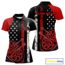 Load image into Gallery viewer, Custom Red Thin Line US Flag Patriotic Dartboard Dart Women Polo Team Shirt, Dart Jersey IPHW9644