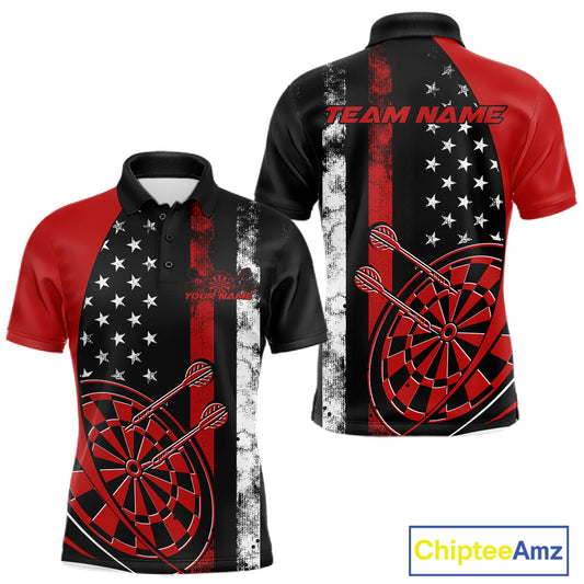 Custom Red Thin Line US Flag Patriotic Dartboard Dart Men Polo Team Shirts, Dart Jerseys IPHW9644