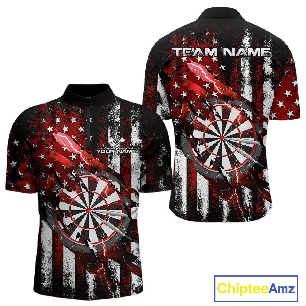Custom Red Thunder Lightning Patriotic Dart Men Quarter-Zip Shirts, Vintage Dart Jerseys IPHW9652