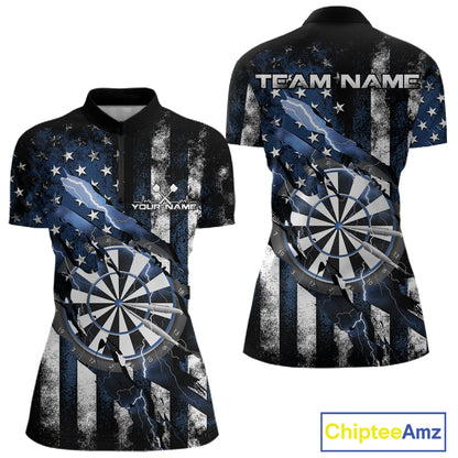 Custom Blue Thunder Lightning Patriotic Dart Women Quarter-Zip Shirts, Dart Jerseys IPHW9655