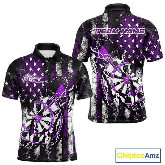 Custom Purple Thunder Lightning Patriotic Dart Team Polo Shirts For Men, Dart Jerseys IPHW9658