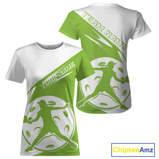 Custom White And Green Pickleball Jersey, Pickleballer Pickleball Player T-Shirts Women IPHW9340