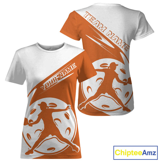 Custom White And Orange Pickleball Jersey, Pickleballer Pickleball Player T-Shirts Women IPHW9341