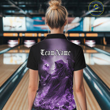 Load image into Gallery viewer, Custom Purple Flame Grim Reaper Bowling Women Quarter-Zip Shirt, Halloween Bowling Outfit IPHW9468