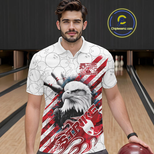 Custom Patriotic Eagle Bowling Shirts For Men, US Flag Bowling League Team Shirt IPHW9475