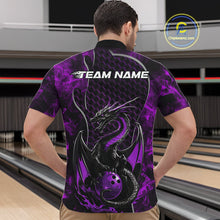 Load image into Gallery viewer, Custom Black And Purple Fire Flame Dragon Bowling Men Quarter-Zip Shirt, Dragon Bowling Jersey IPHW9865