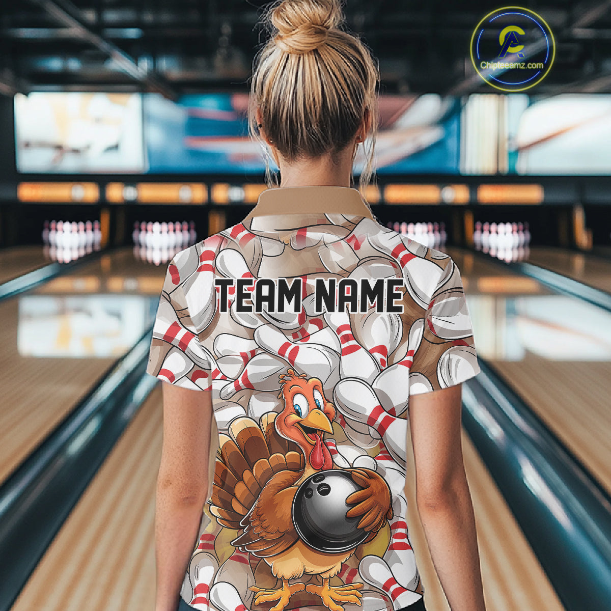 Custom Funny Thanksgiving Turkey Bowling Women Polo Shirts, Thanksgiving Bowlers Outfit IPHW9719